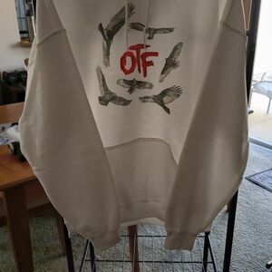 Men's White Graphic Hoodie with Red Accents